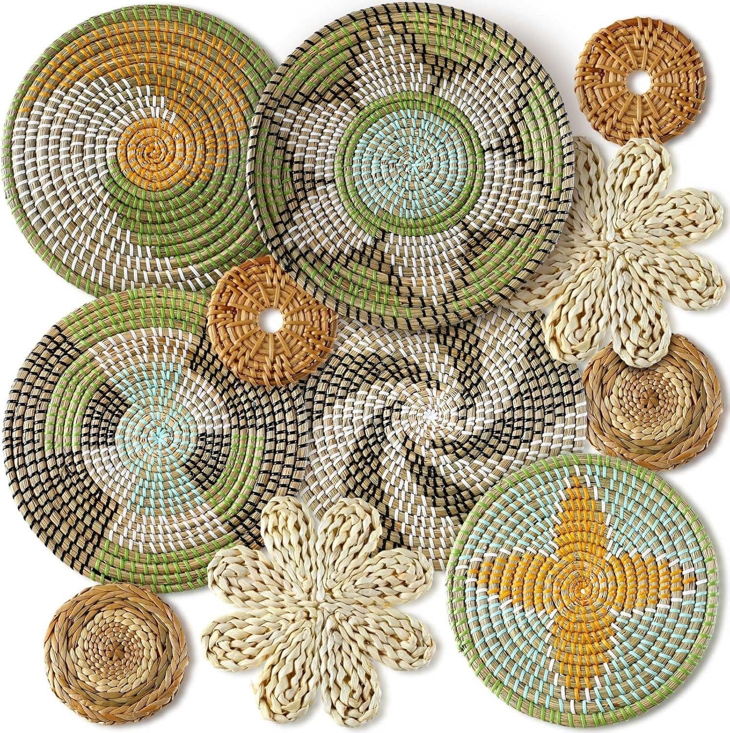 11PCS Boho Woven Wall Baskets Bulrush Farmhouse Decor Clr Stylish
