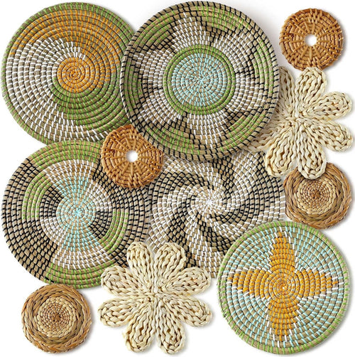 11PCS Boho Woven Wall Baskets Bulrush Farmhouse Decor Clr Stylish