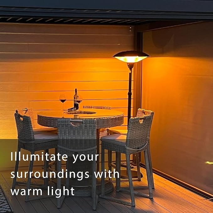 Outdoor Electric Patio Heater 3 Heat Settings Remote IP55 Safe & Silent