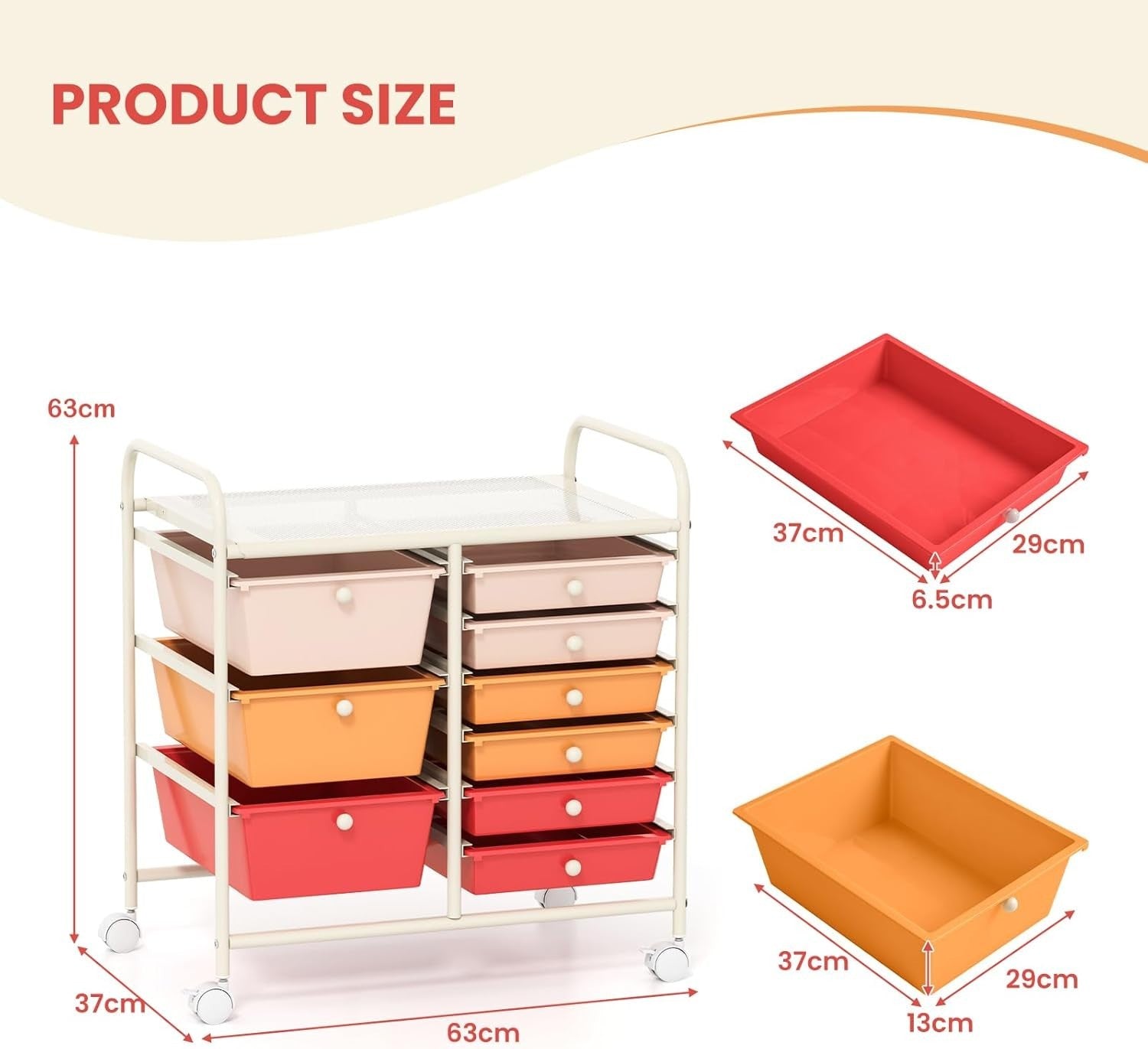 9 Drawer Rolling Storage Trolley Macaron Utility Cart Organizer Wheels