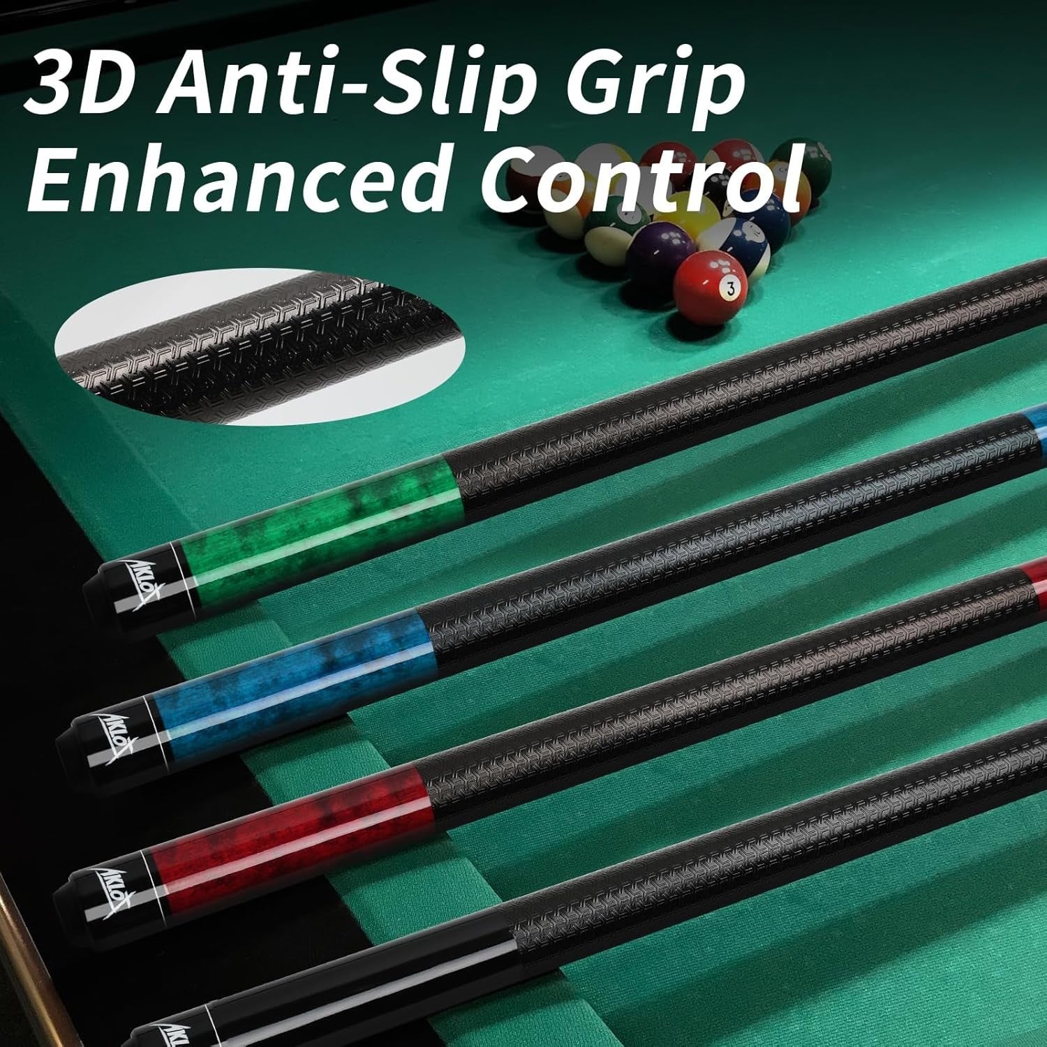 58" Pool Cue Set 18–21oz Maple Billiard Sticks 13mm Non-Slip Grip