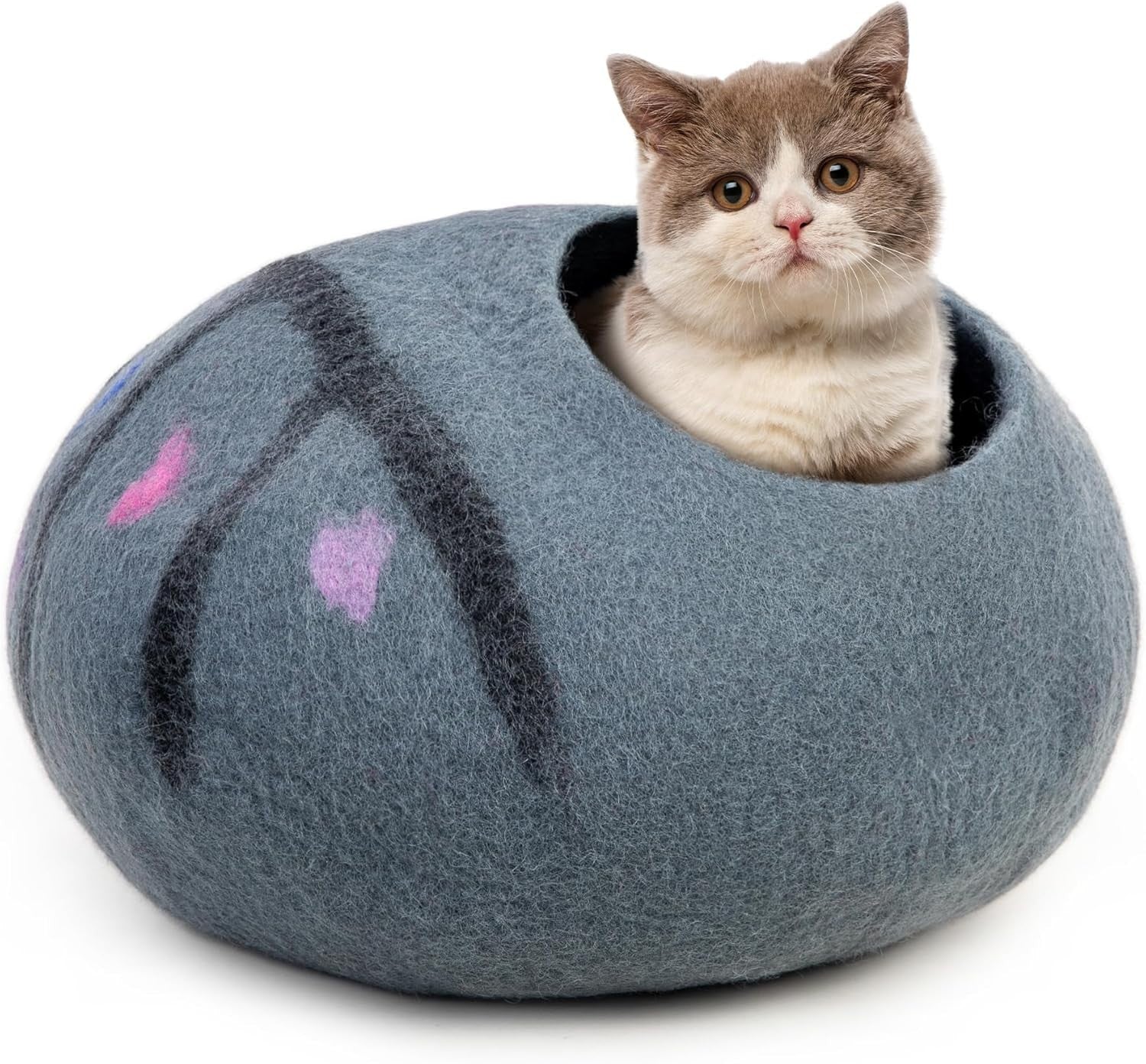 Wool Cat Cave Bed Handmade Merino Felt Cat House Indoor Kitten Hideaway