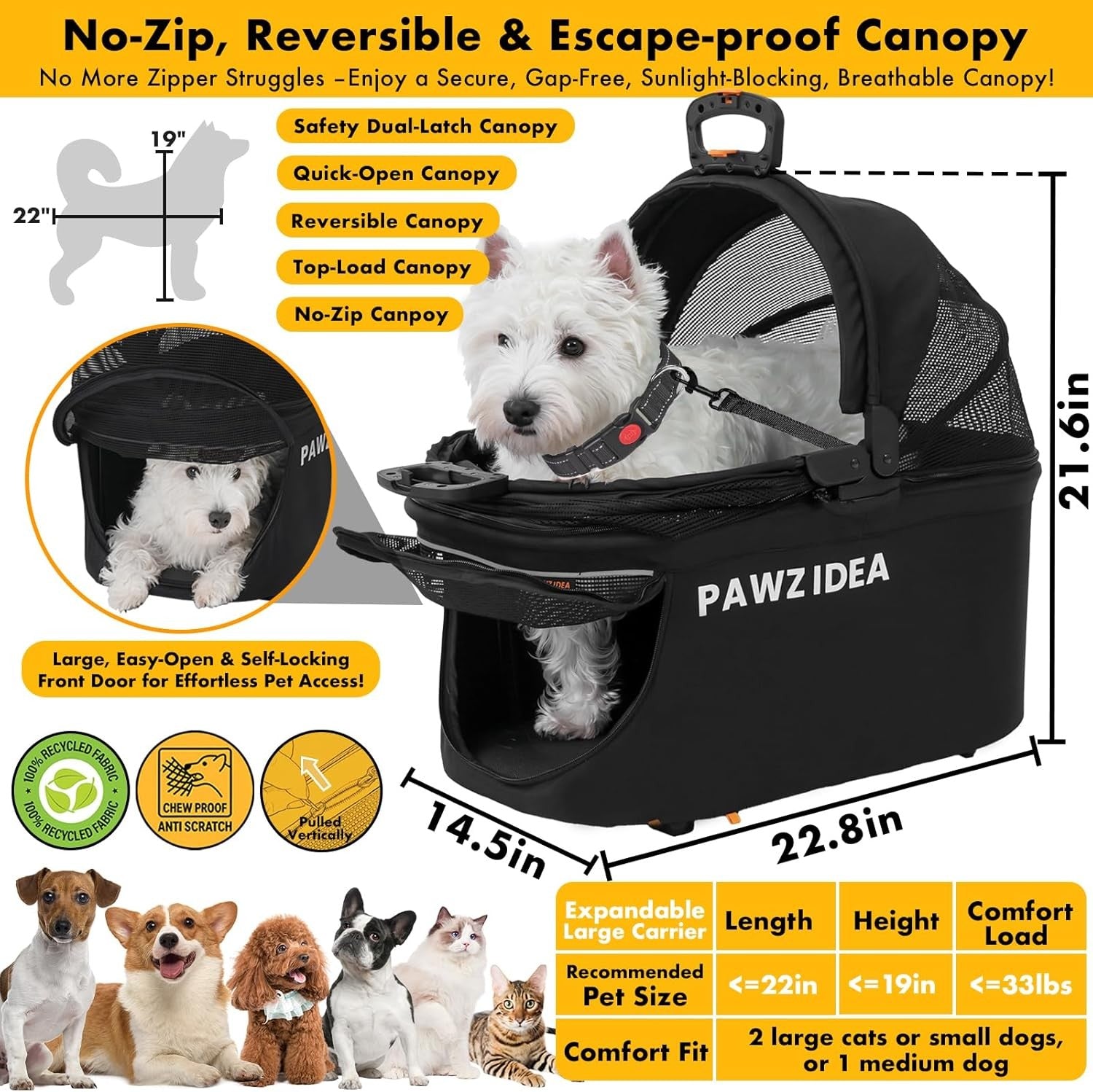 4 in 1 Pet Stroller Dog Cat Pushchair Detachable Carrier Foldable
