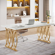 White & Gold Executive Desk 160cm – Large Modern Office Table w/ Storage