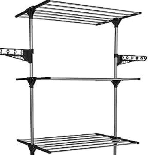 4 Tier Clothes Airer Stainless Steel Folding Laundry Drying Rack Shoe Shelf