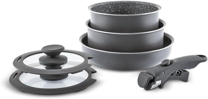 6Pcs Induction Non Stick Detachable Cookware Set Ceramic Coating Dishwasher Safe