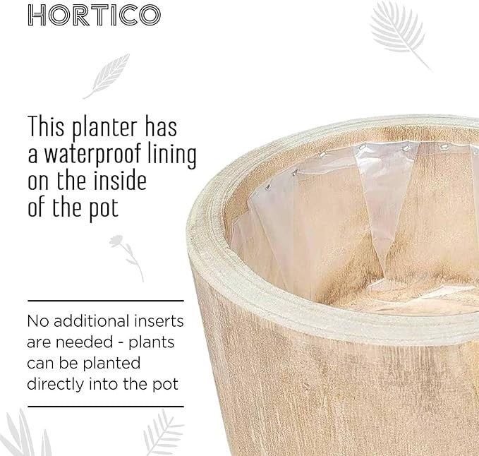 Natural Wooden Indoor Planter with Legs Waterproof Liner Rustic Pot Stand 28cm