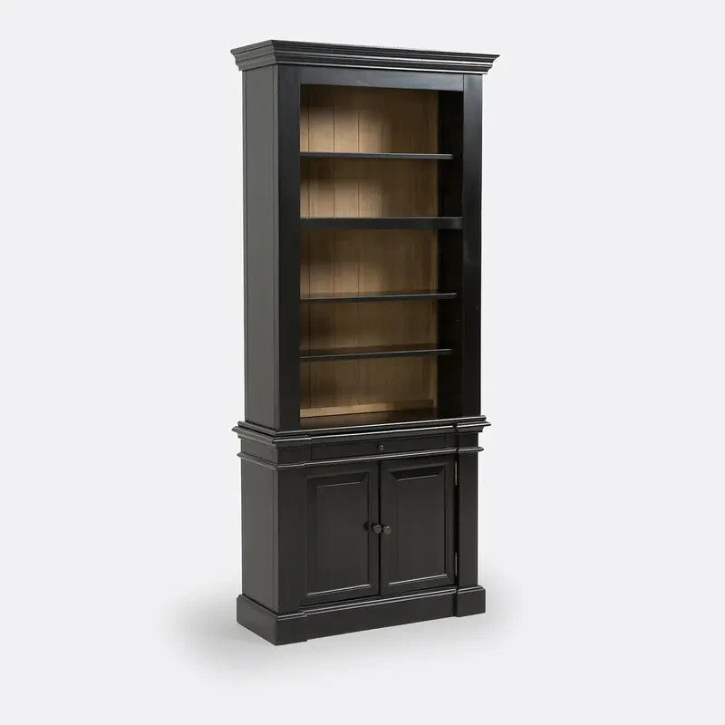 Black Solid Pine Display Cabinet with Shelves & Doors 89x200x33cm