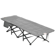 Folding Padded Camping Bed Sun Lounger Recliner w/ Cup Holder Black