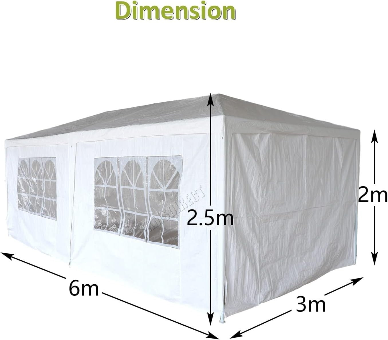 3x6M Steel Frame Gazebo With 6 Sidewalls Waterproof Garden Party Tent White