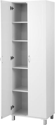 Tall White Storage Cabinet 2 Door Cupboard | Adjustable Shelves Freestanding Uni