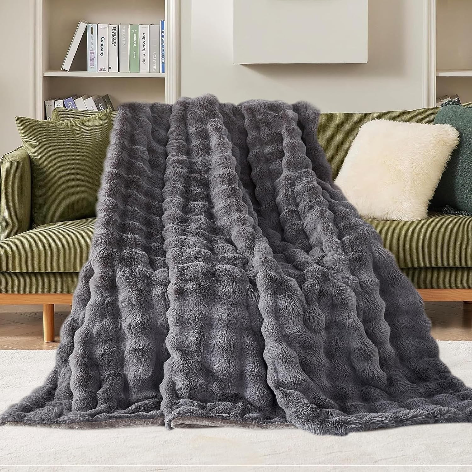 Luxury Thick Plush Fleece Throw Blanket Soft Warm Sofa Bed Dark Grey 100x160cm