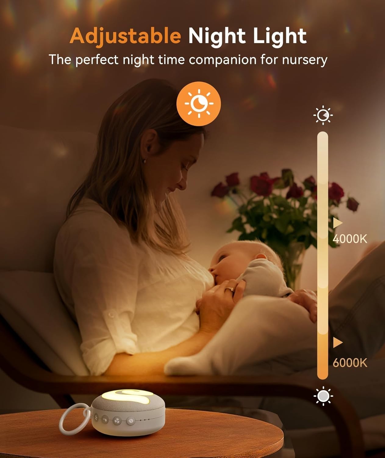 Grey Noise Sound Machine Baby Sleep Aid Night Light Portable Rechargeable