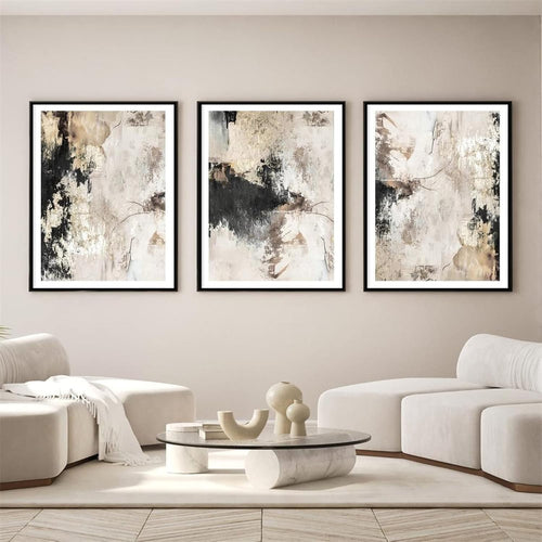 Abstract Beige Canvas Wall Art Set Grey Brown Modern Prints