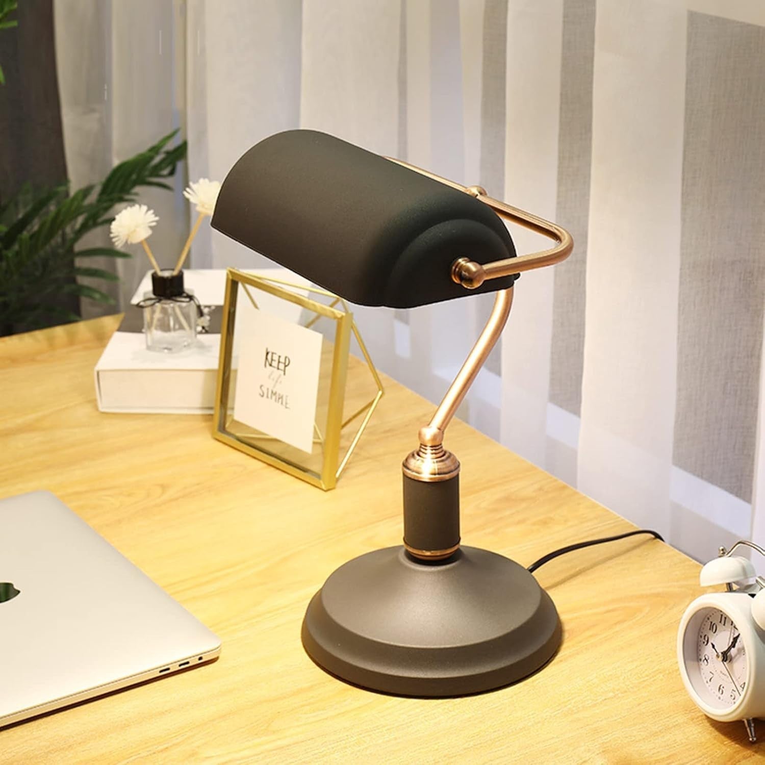 Vintage Black Bankers Desk Lamp Adjustable Light Matte Shade Solid Metal Base