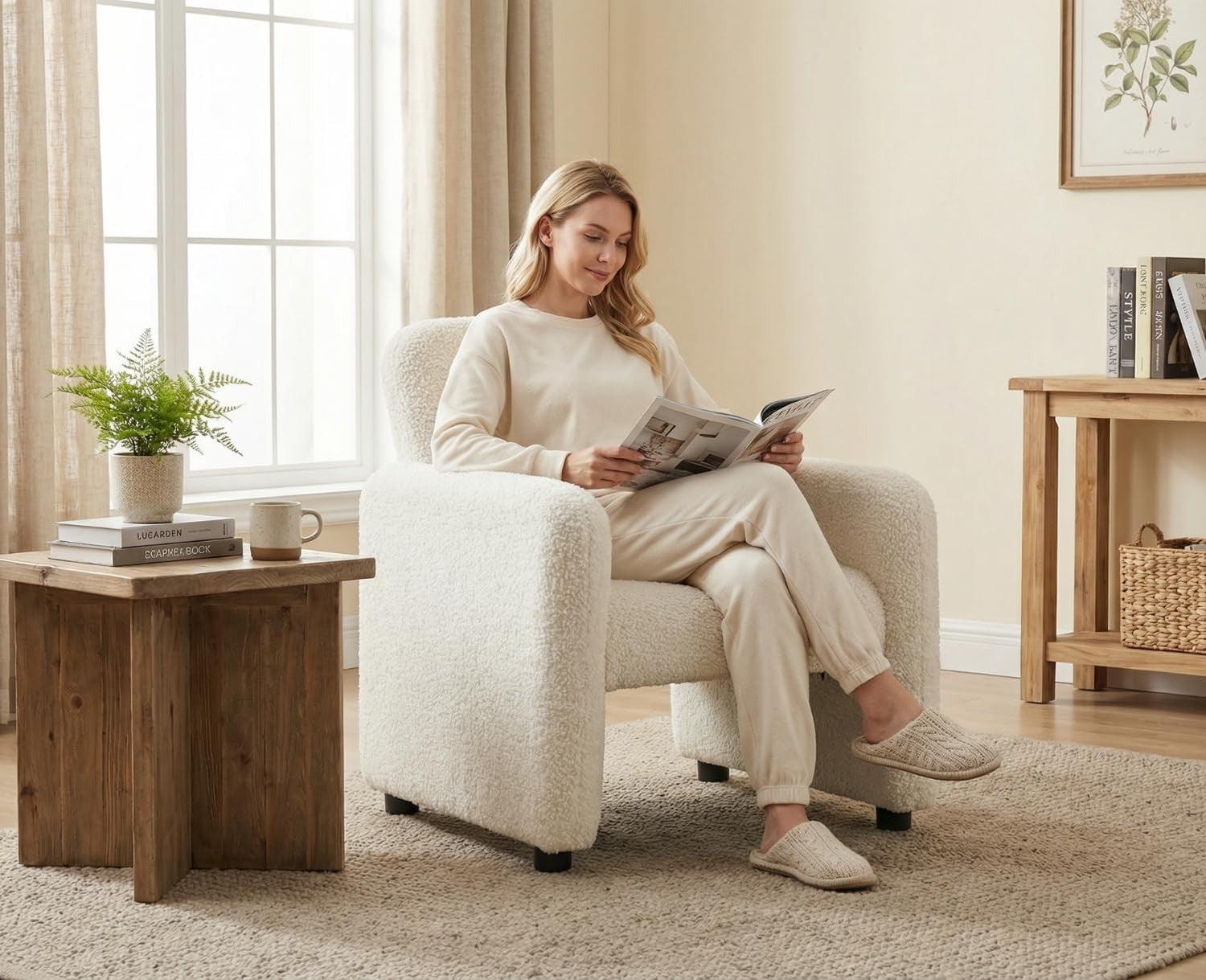 Sherpa Tub Chair White Upholstered Accent Armchair