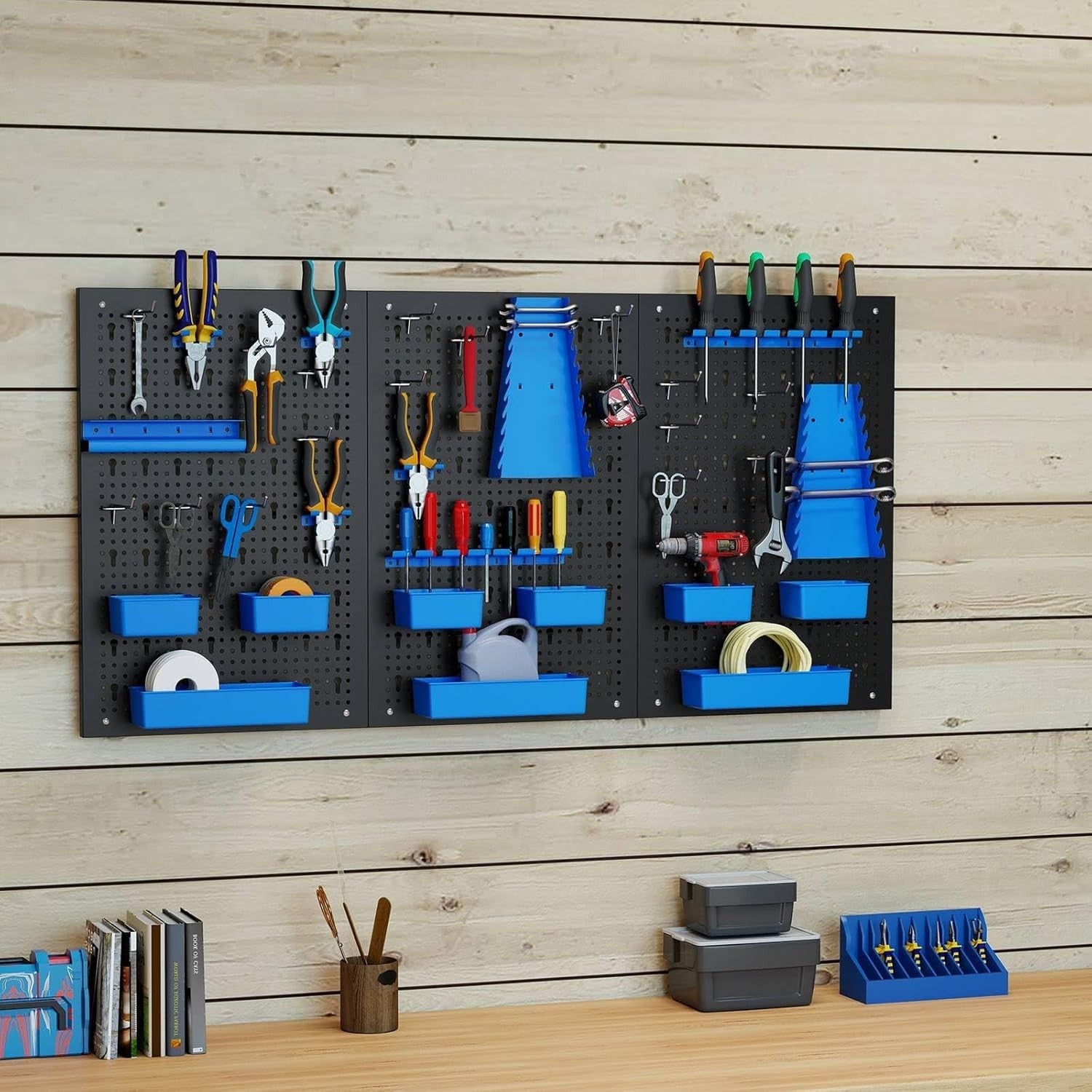 Blue Expandable Metal Pegboard Tool Organizer 3 Boards 34 Accessories
