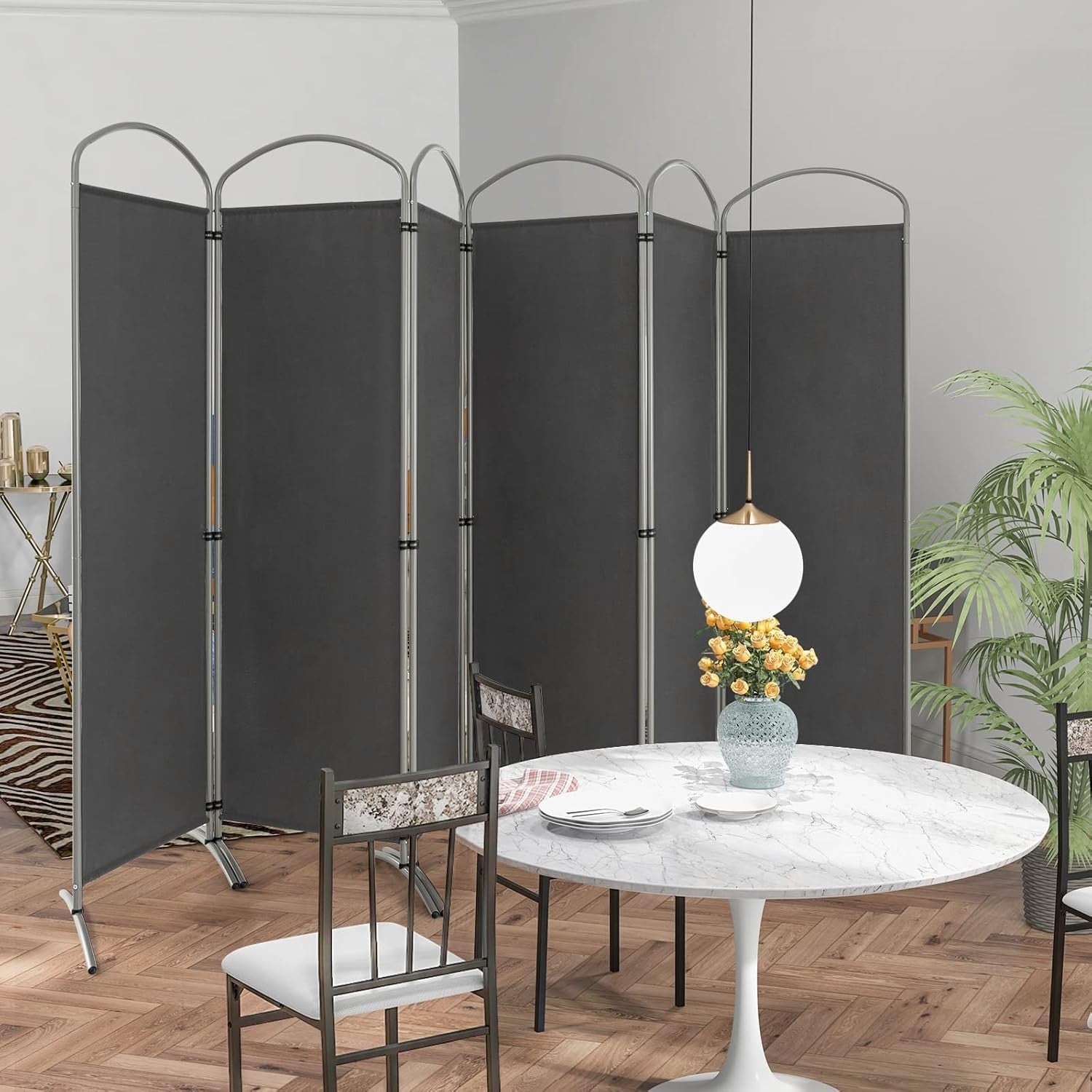 6 Panel Grey Folding Room Divider Freestanding Privacy Screen Partition 331x188c