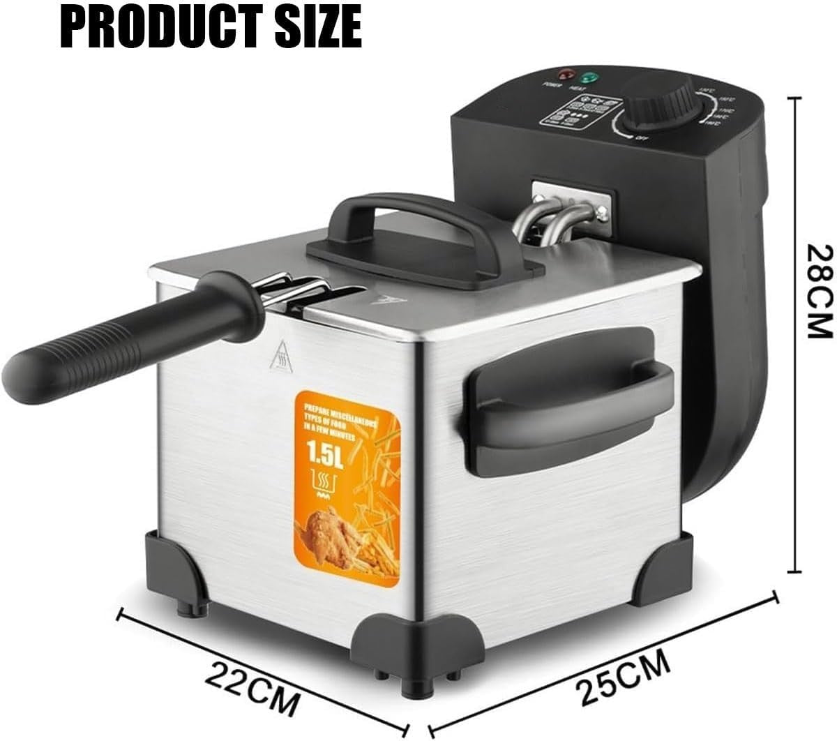 1.5L Electric Deep Fat Fryer 2000W Stainless Steel Temp Control