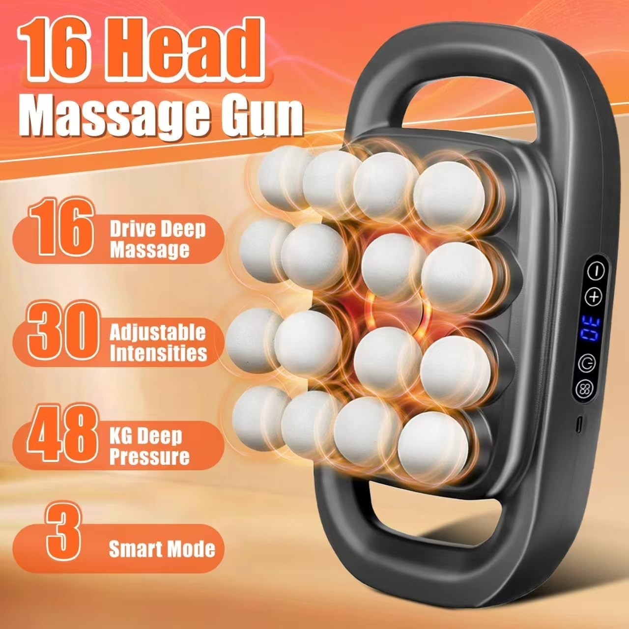 16 Head Deep Tissue Massage Gun 30 Speed Levels Full Body Muscle Relief