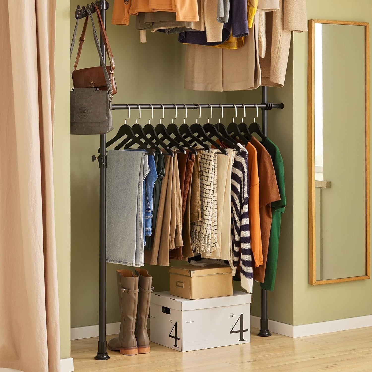 Telescopic Clothes Rail Adjustable Heavy Duty Open Wardrobe Black