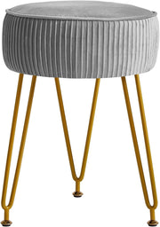 Gray Round Velvet Footrest Ottoman – Makeup Vanity Stool with Gold Legs