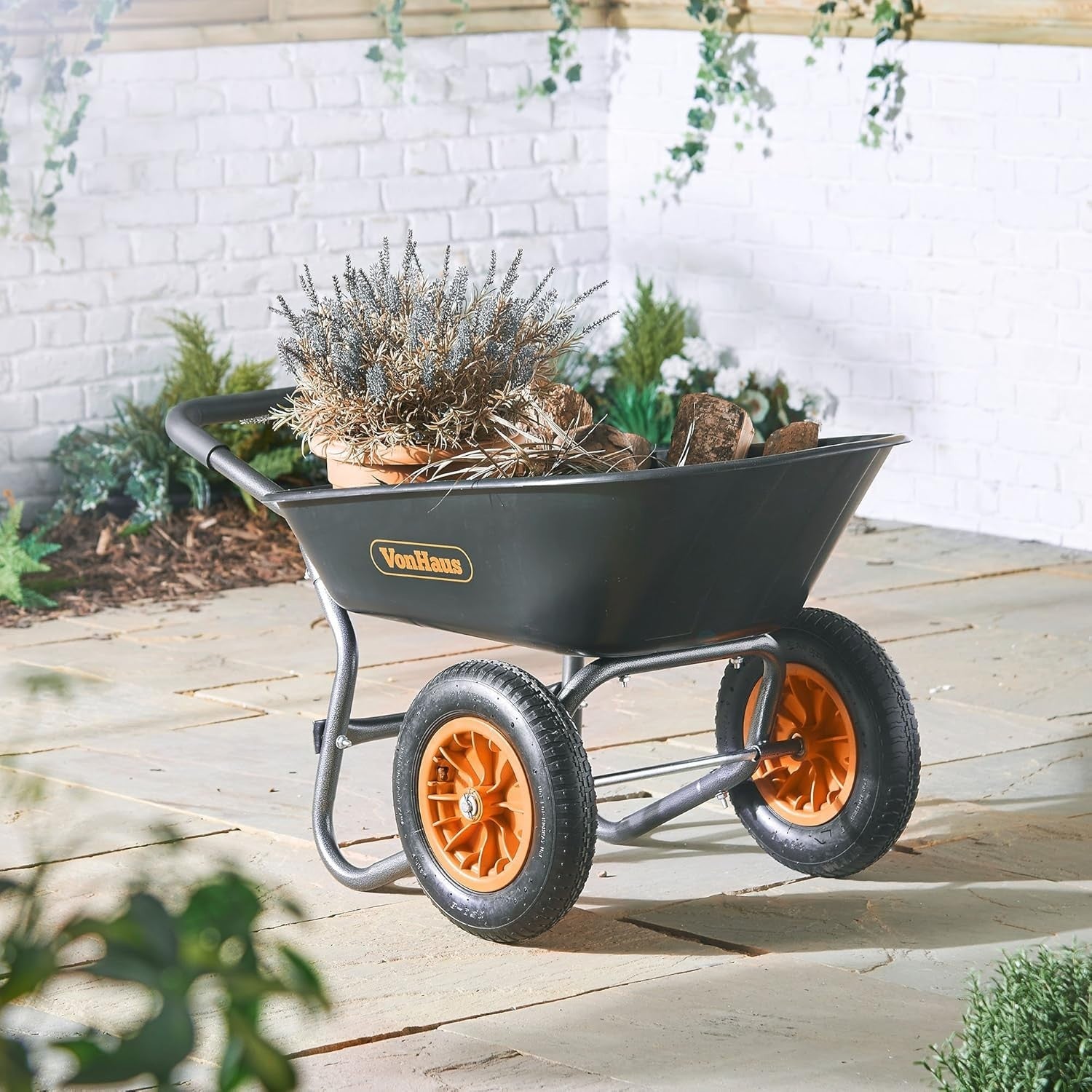 78L Dual Wheel Wheelbarrow – Steel Frame w/ Pneumatic Tyres & Grip Handle 100kg