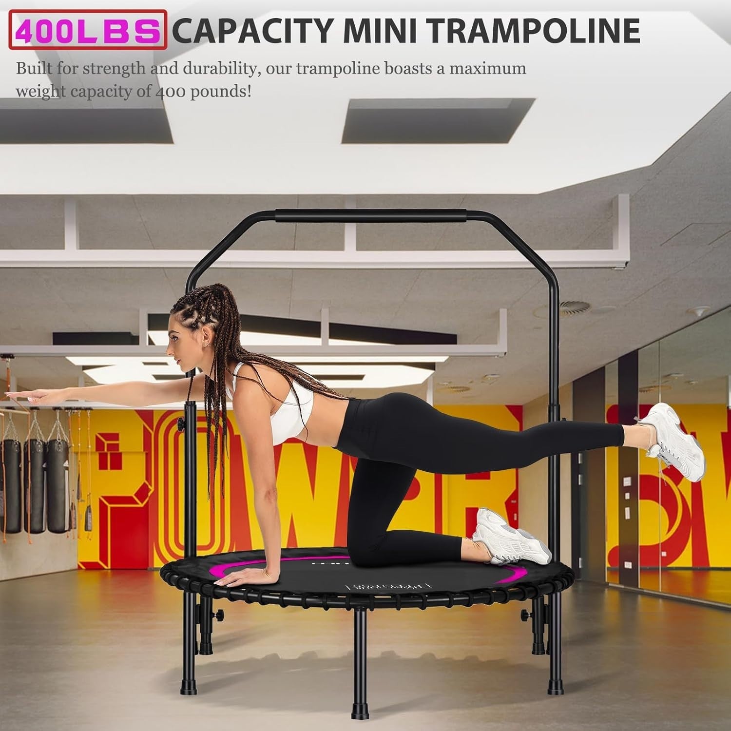 100cm Mini Rebounder Trampoline Quiet Indoor Fitness Handrail 400lb