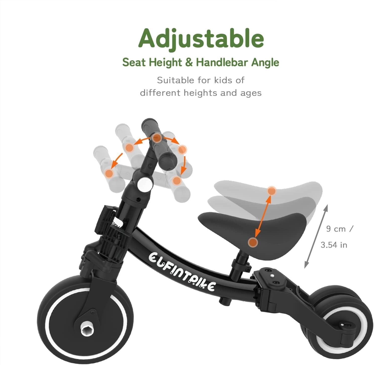 5 In 1 Toddler Tricycle Balance Bike Ride On Toy Removable Pedals Black