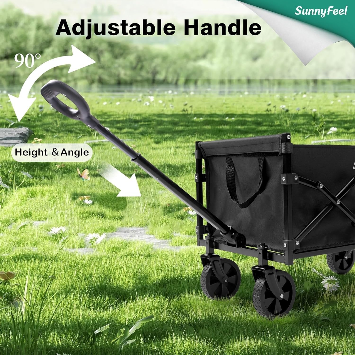 Heavy Duty Collapsible Wagon Cart 110L 330lb Load All Terrain Wheels Black