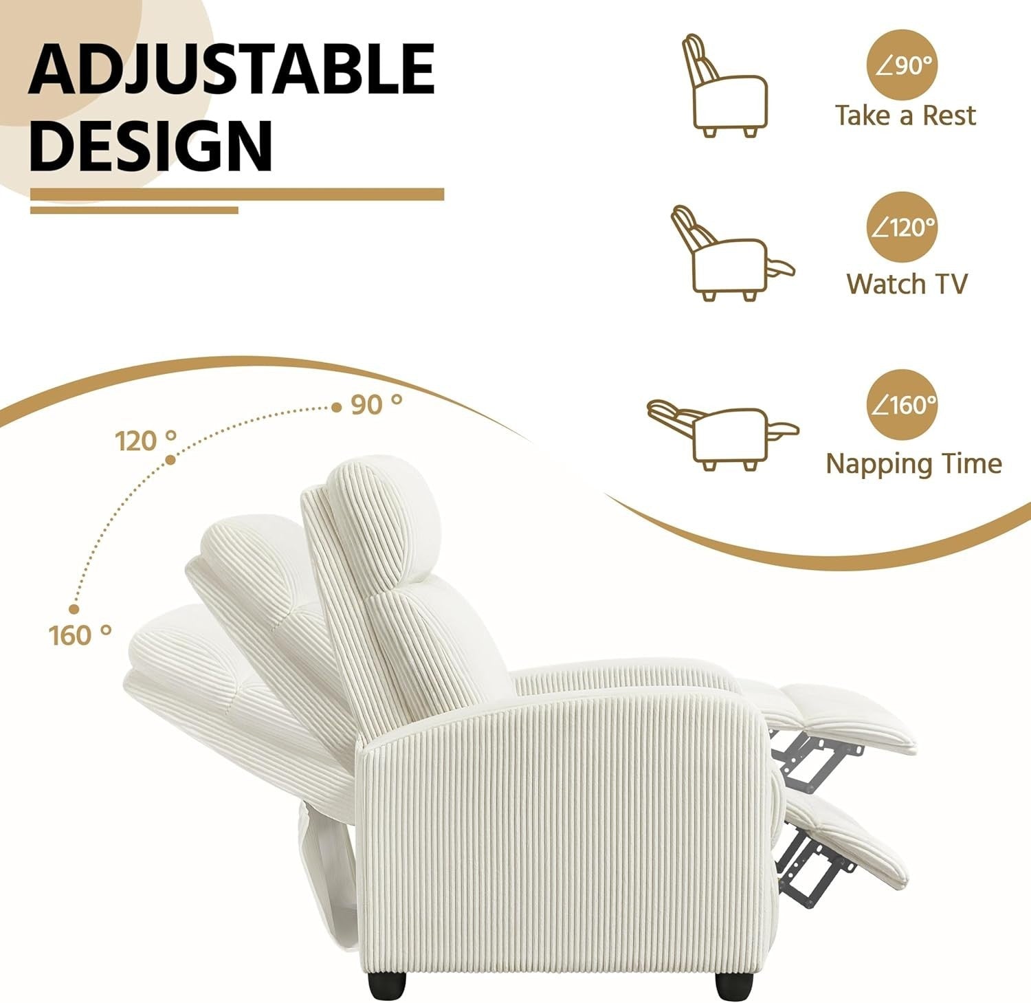 Recliner Armchair Corduroy Fabric Sofa Lounge Chair Home Theater Seat
