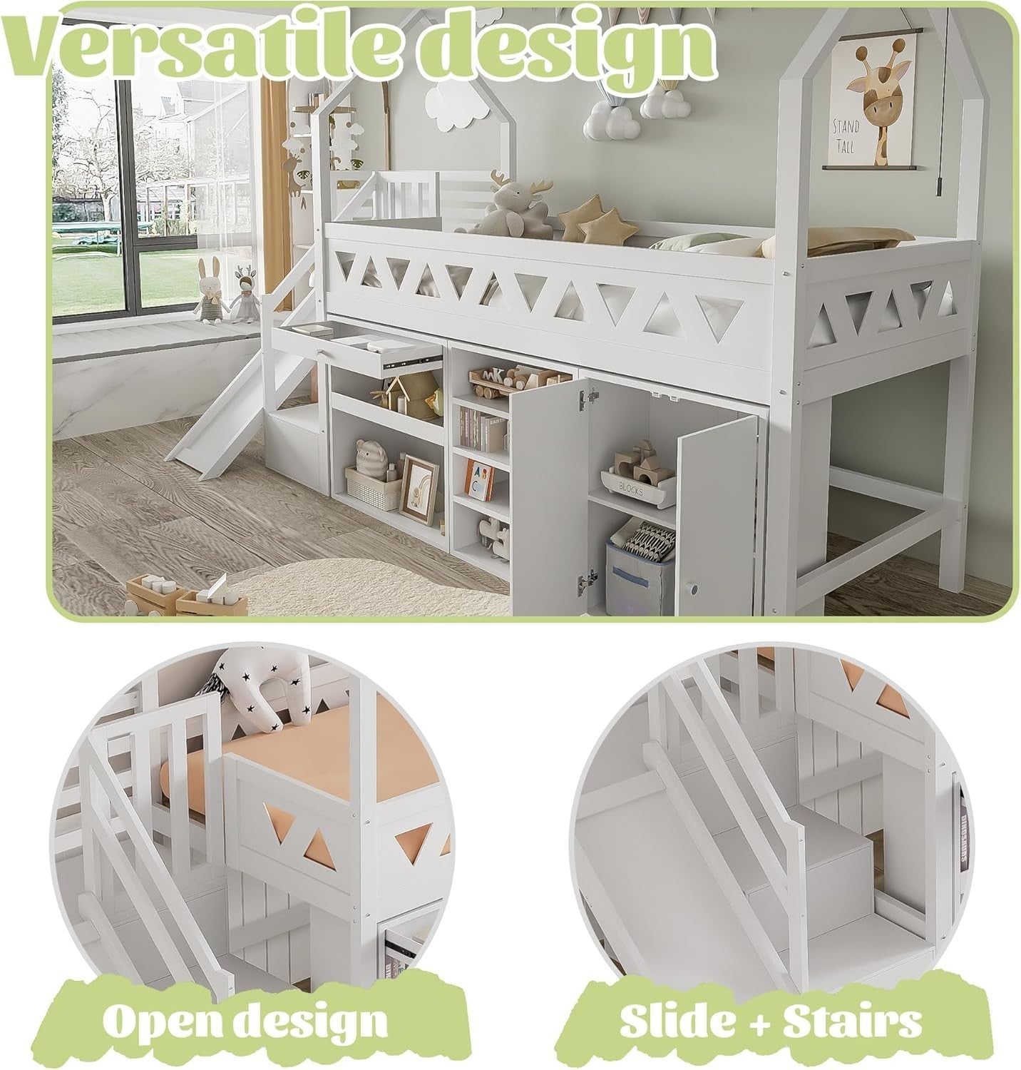 Kids Cabin Bed Slide Stairs Storage Drawers Wardrobe Loft Bunk Frame