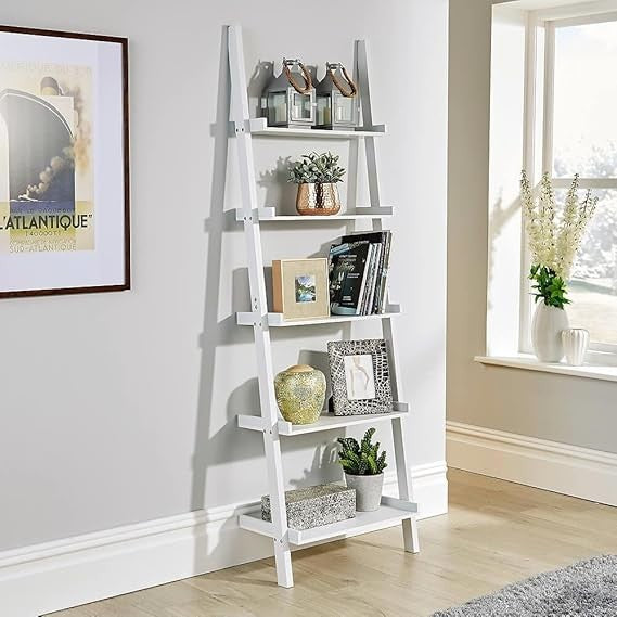 White 5 Tier Ladder Shelf Bookcase Modern Display Unit Storage Rack Home Décor