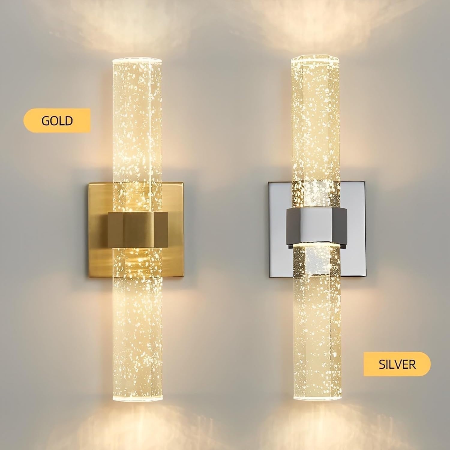 Crystal LED Wall Sconce Silver | Tri-Color Modern Light for Bedroom & Hall