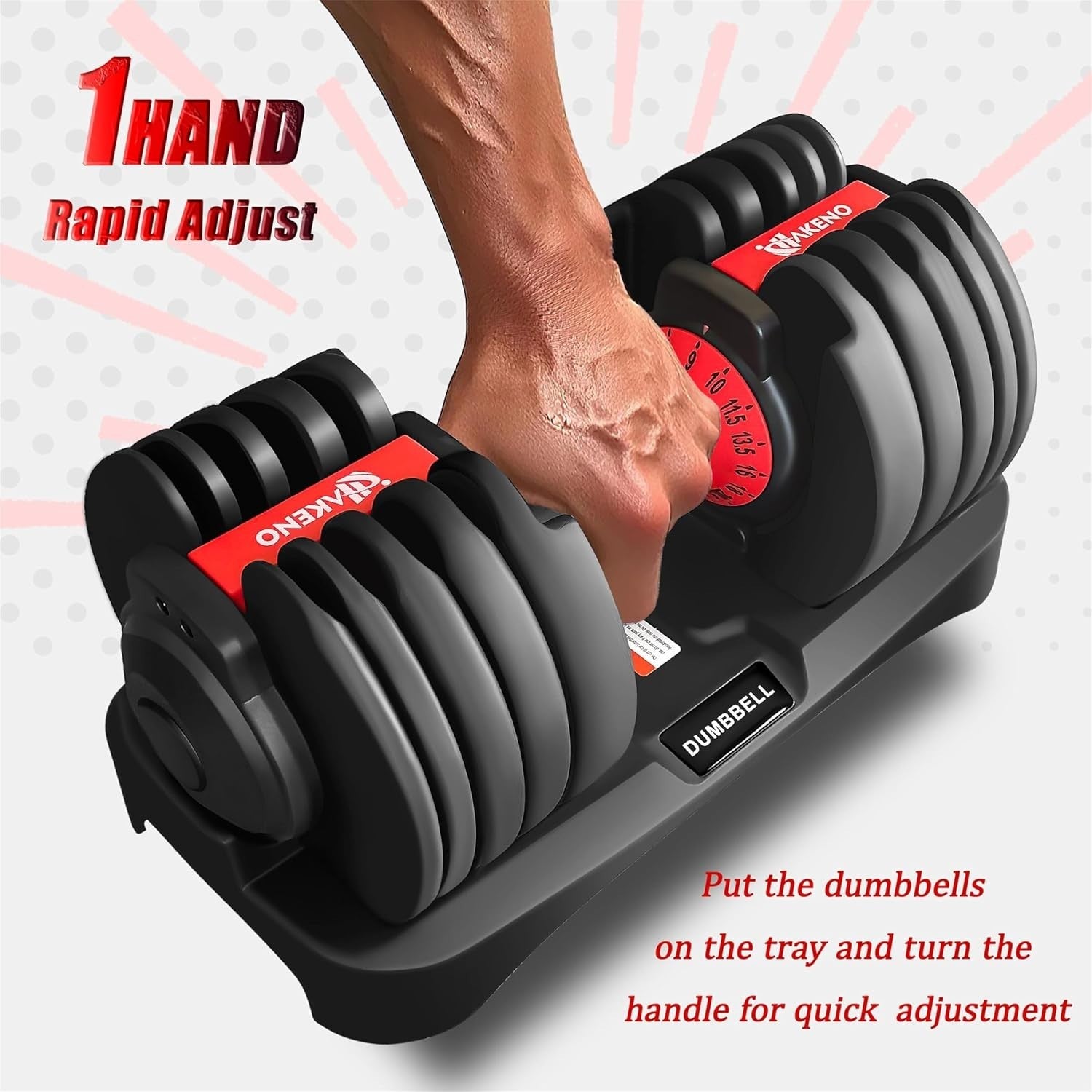 Adjustable Dumbbell Pair 24kg 15-in-1 Fast Twist Home Gym + Grips