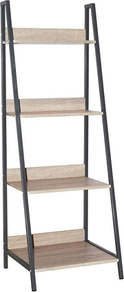 4 Tier Ladder Bookshelf Oak Effect Shelf Unit Metal Frame Storage Display