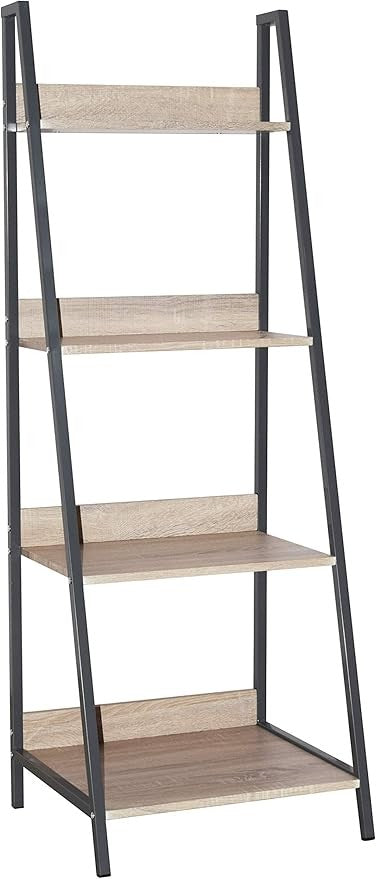 4 Tier Ladder Bookshelf Oak Effect Shelf Unit Metal Frame Storage Display