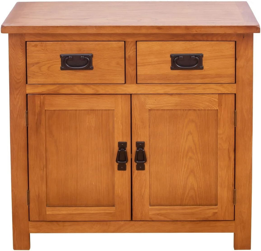 Rustic Oak Sideboard Cabinet 2 Door 2 Drawer Solid Wood Storage Unit