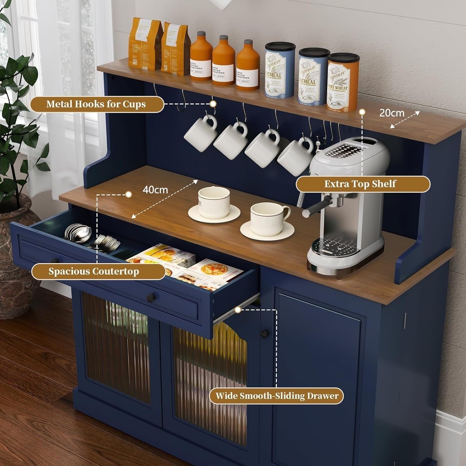 Kitchen Pantry Cupboard Microwave Cabinet Coffee Station Blue