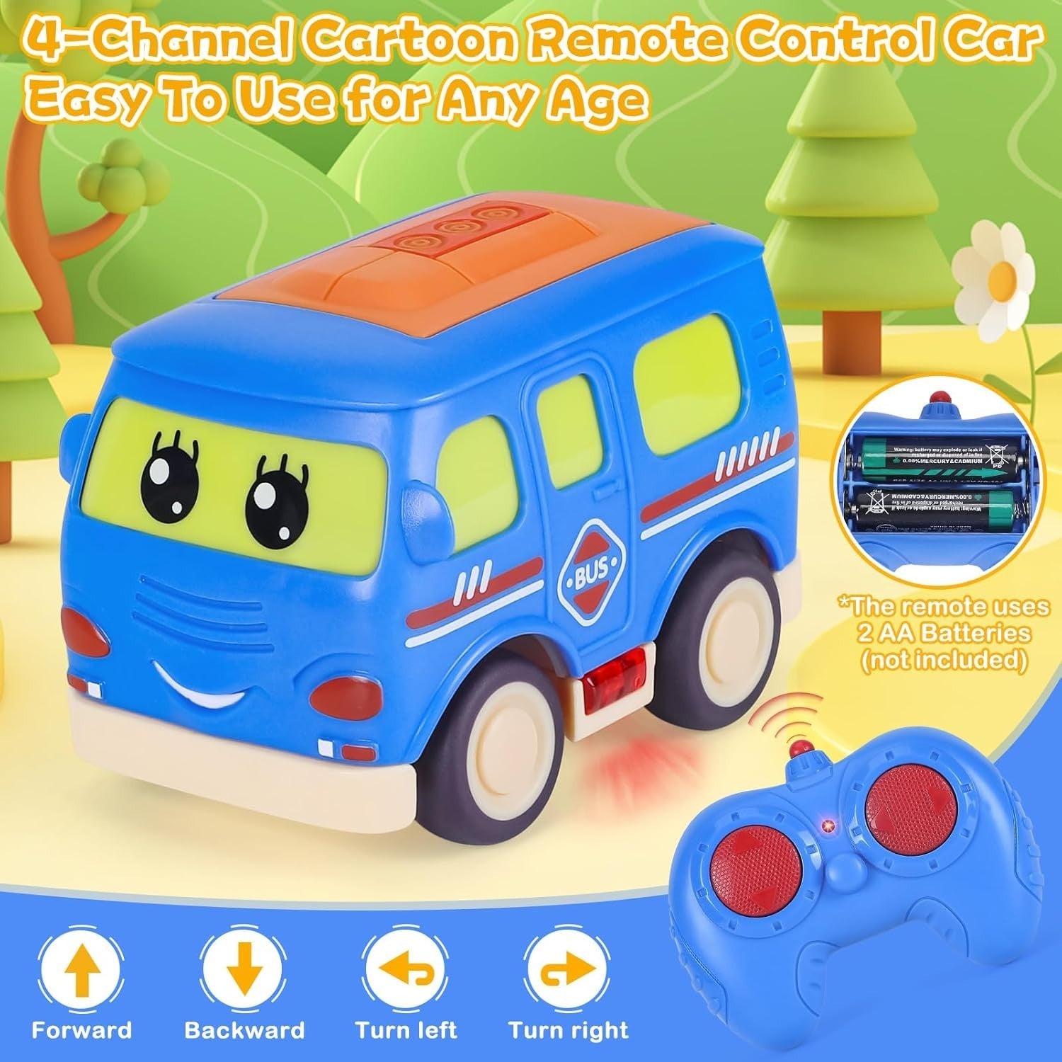 Cartoon RC Bus Toy 2.4GHz Remote Control Car for Toddlers Boys Age 1–3