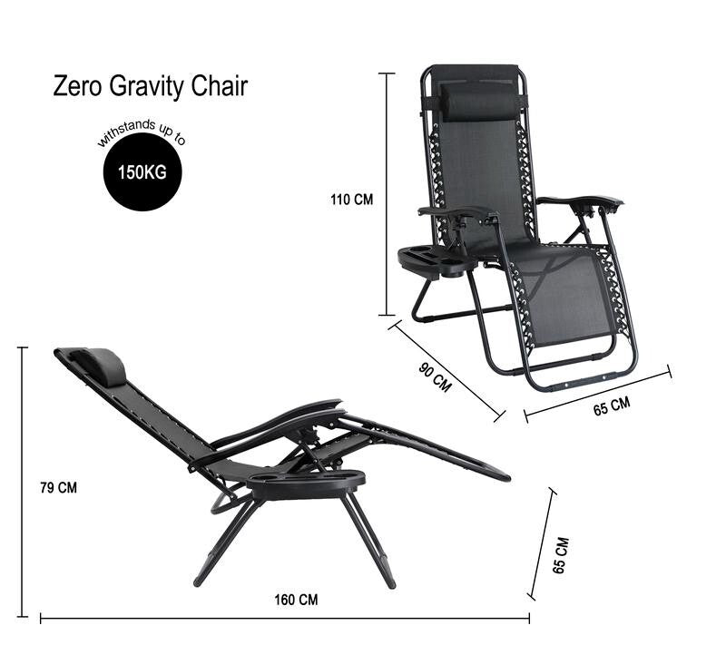 Zero Gravity Reclining Garden Chairs Set of 2 – Folding Sun Loungers w/ Cup Hold