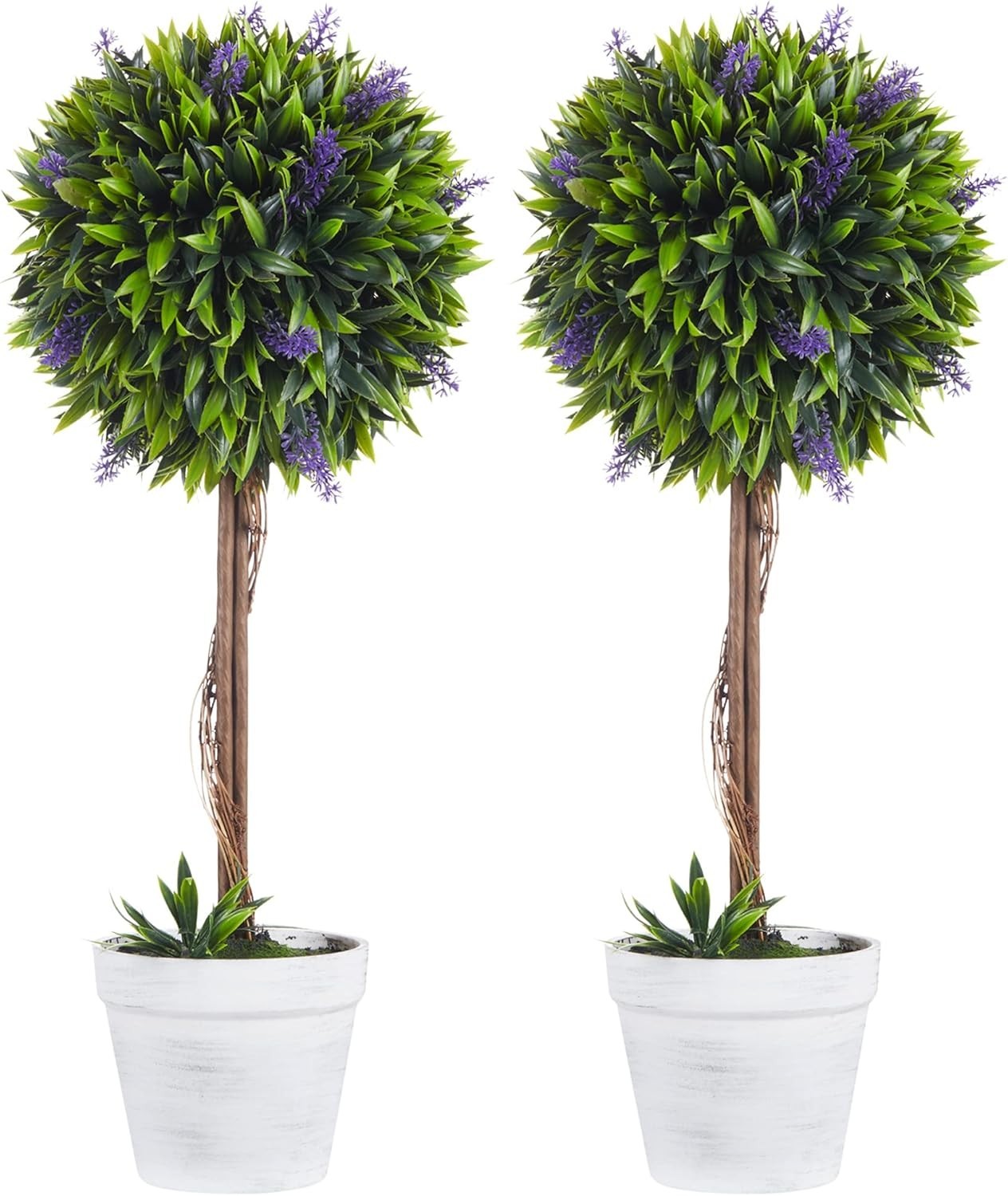 Set of 2 60cm Lavender Ball Trees Faux Plant Indoor Outdoor Home Decor Green
