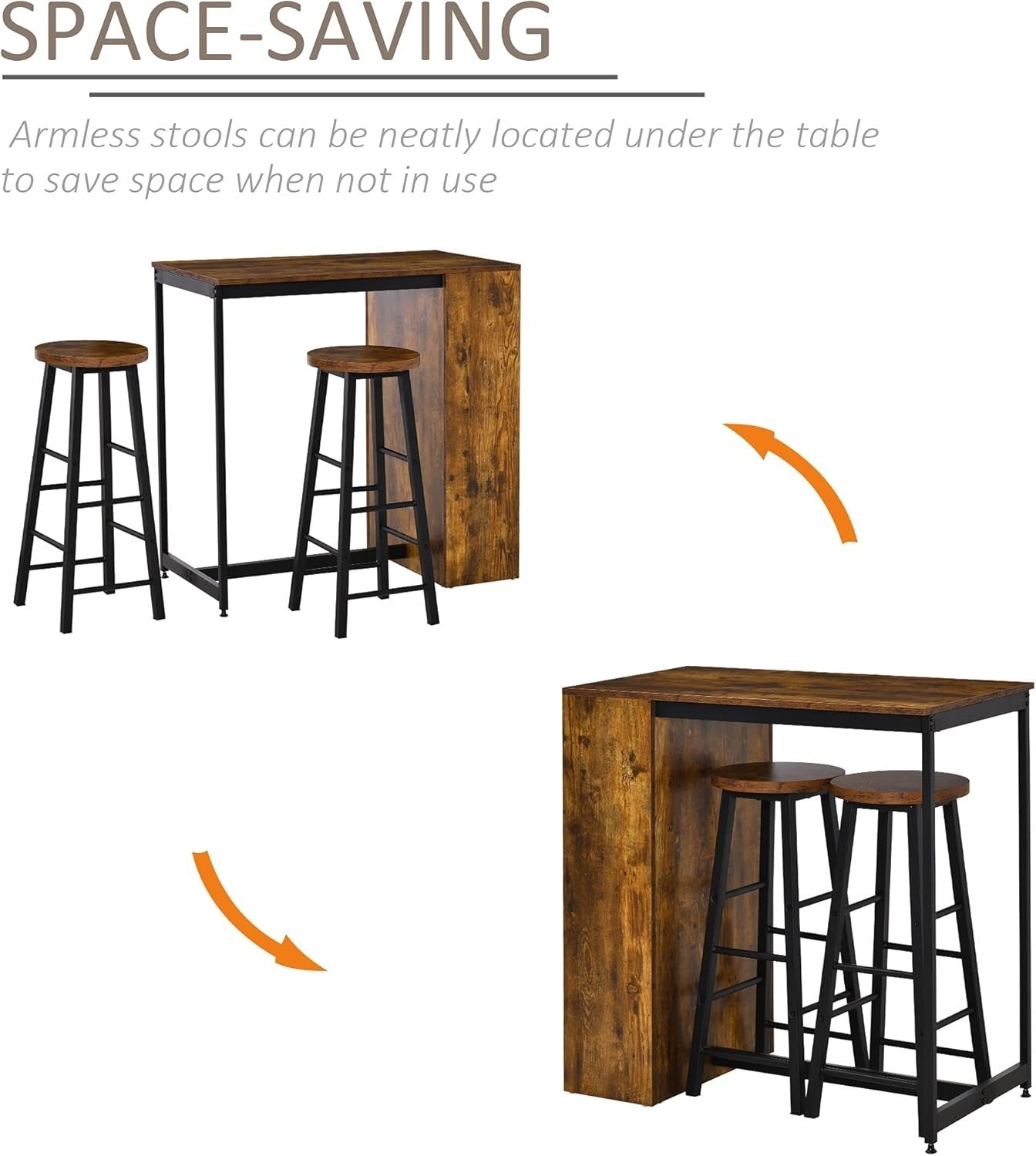 Rustic Brown Industrial Bar Table Set with 2 Stools & Storage Shelf 3-Piece