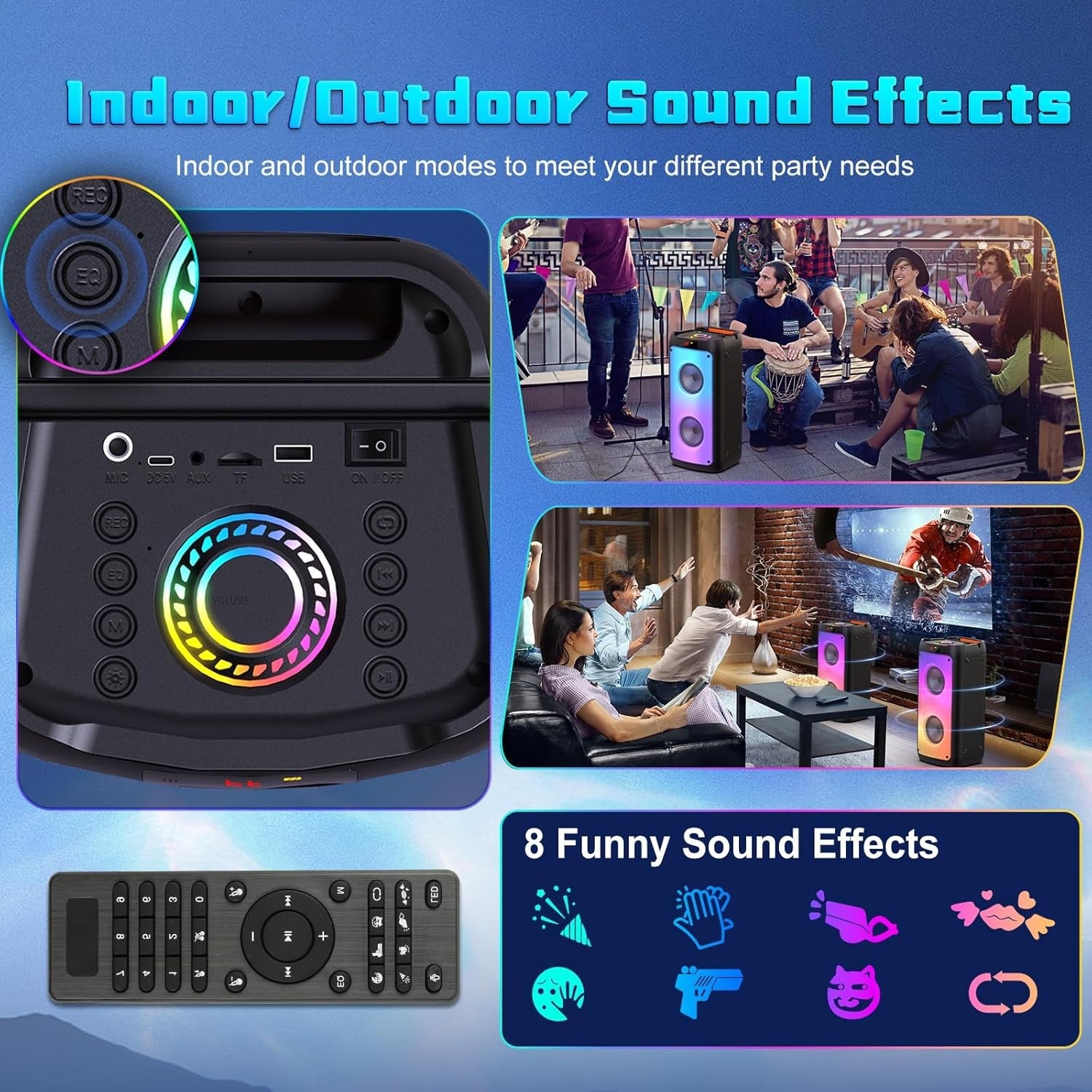 Portable Karaoke Machine 2 Wireless Bluetooth PA Speaker LED