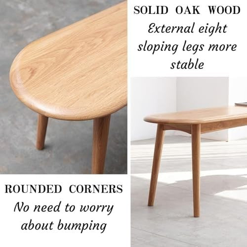 Solid Oak Wood Dining Bench Original Wood Color Half-Round Seat 47in