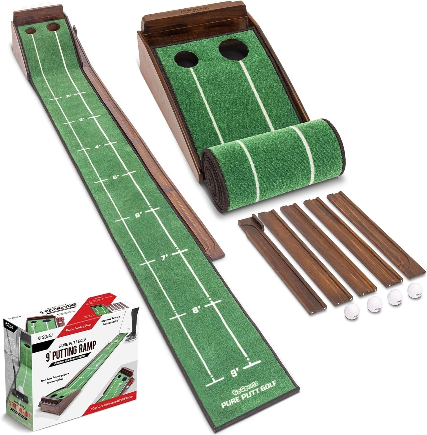 9ft Golf Putting Green Mat Indoor Practice Trainer Dual Hole Ramp Set