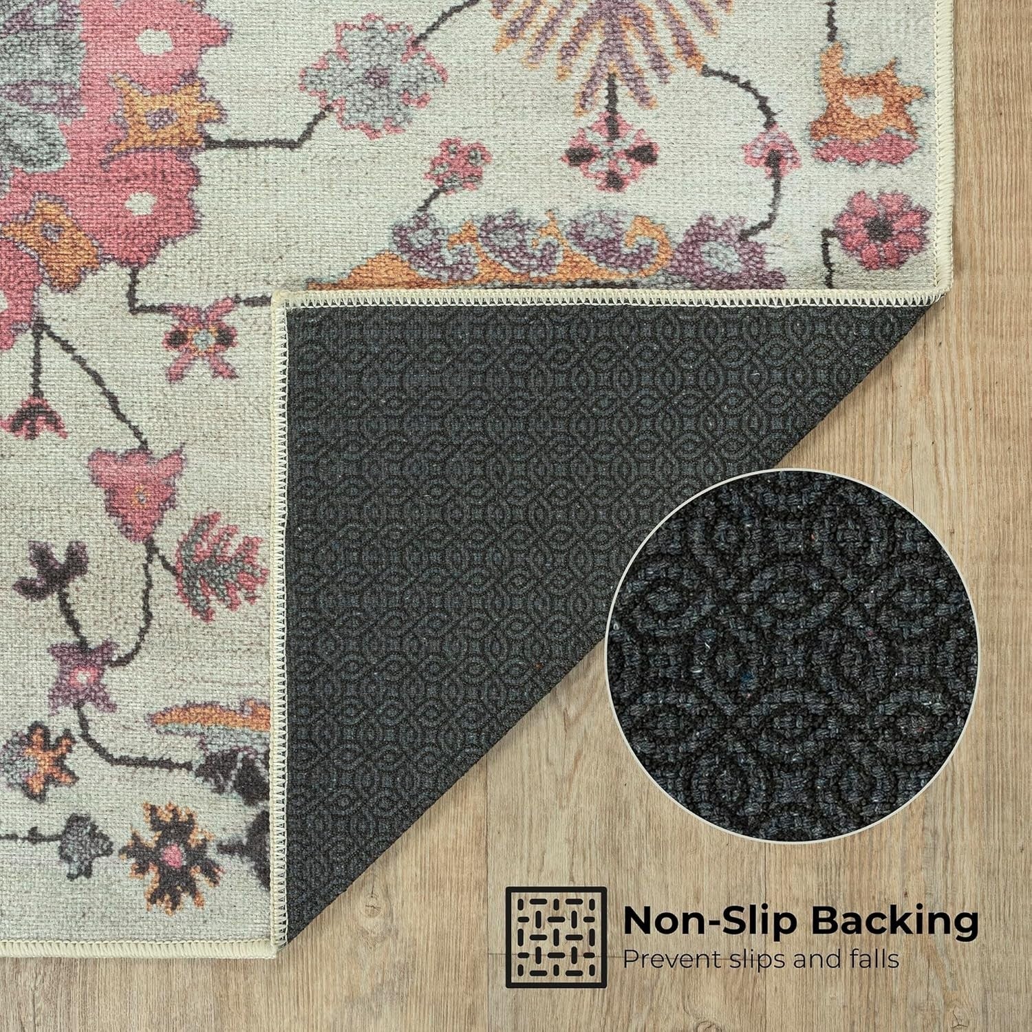 Washable Runner Rug 60x180cm Non-Slip Short Pile Dusk Beige Pink Vintage Hallway