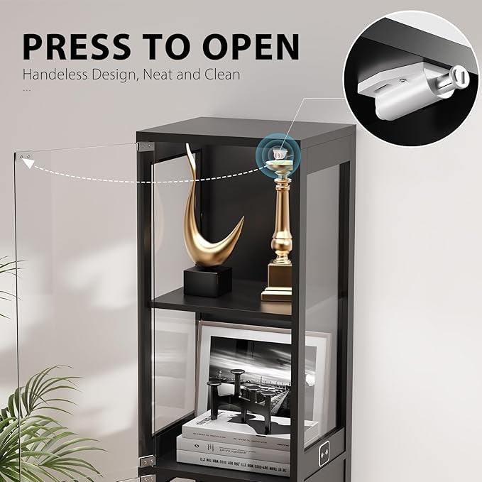 Tall LED Glass Display Cabinet with Doors & Motion Sensor Modern Showcase Unit