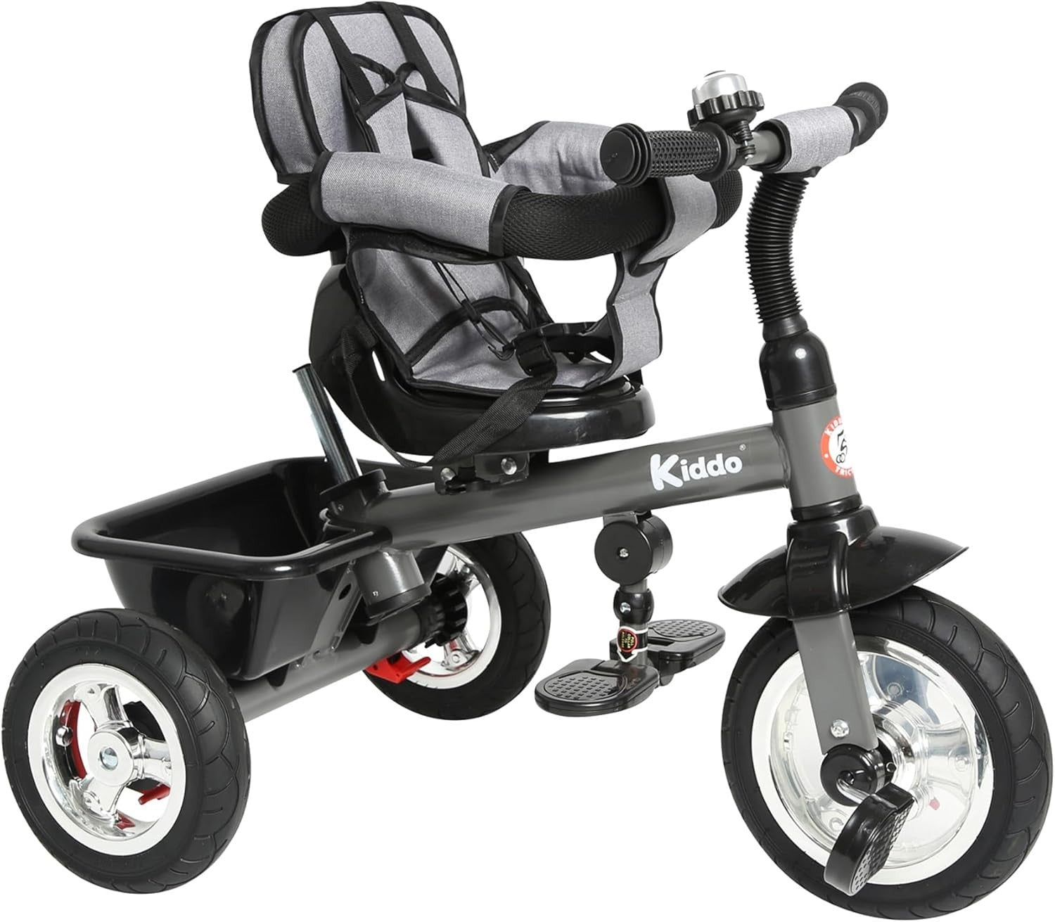 4 in 1 Kids Tricycle Rotating Seat Sun Canopy Parent Push Trike Grey