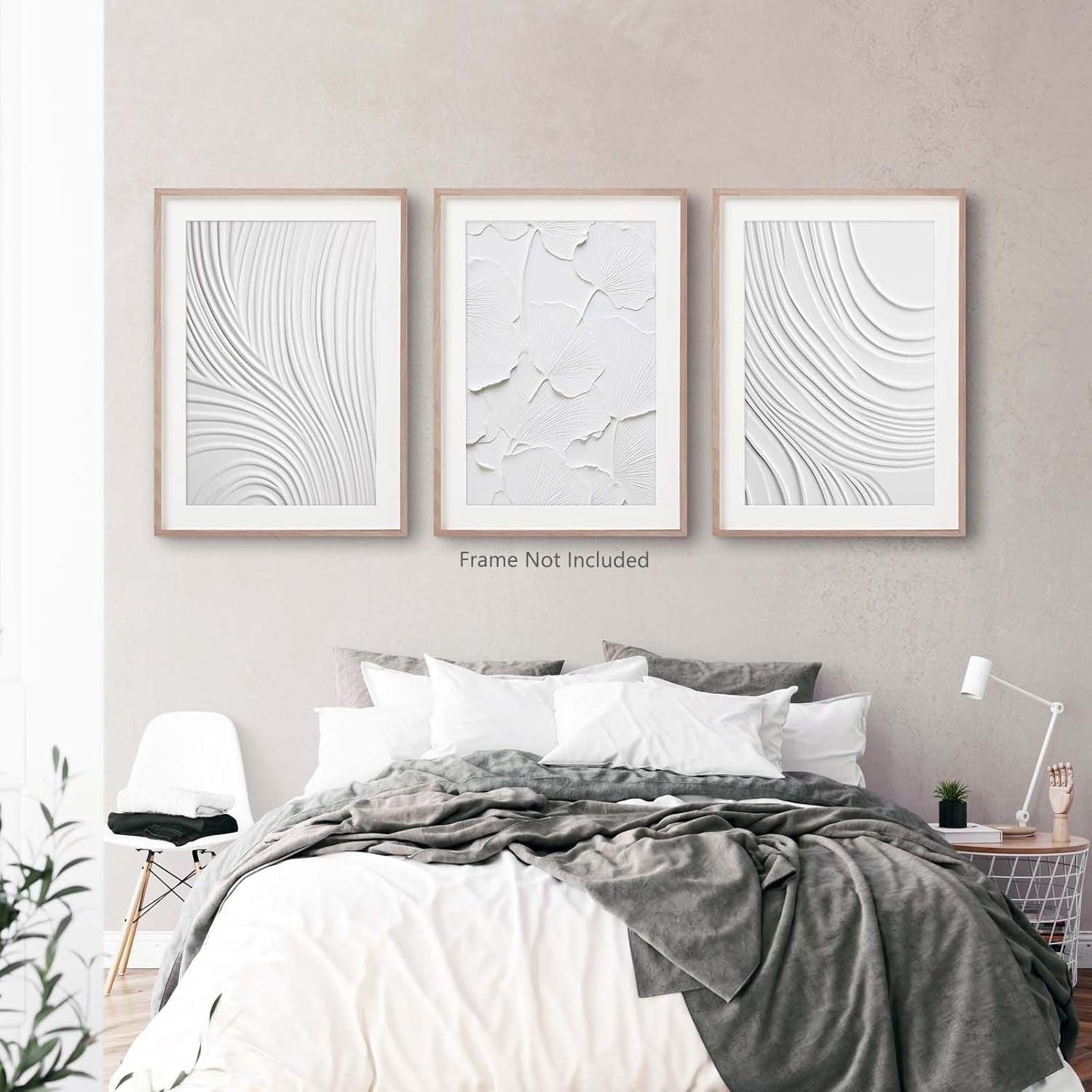 White Abstract Textured Canvas Wall Art 16x24in Minimalist